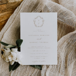 Regency Era Crest Beige Monogram Wedding Kaart