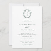 Regency Era Emerald Monogram Crest Wedding Kaart (Voorkant)