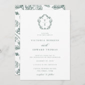 Regency Era Emerald Monogram Crest Wedding Kaart (Voorkant / Achterkant)