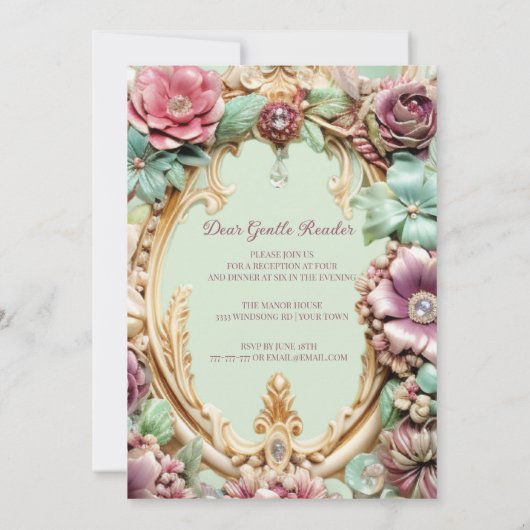 Regency Era Floral Sweet Zestien Uitnodiging (Achterkant)