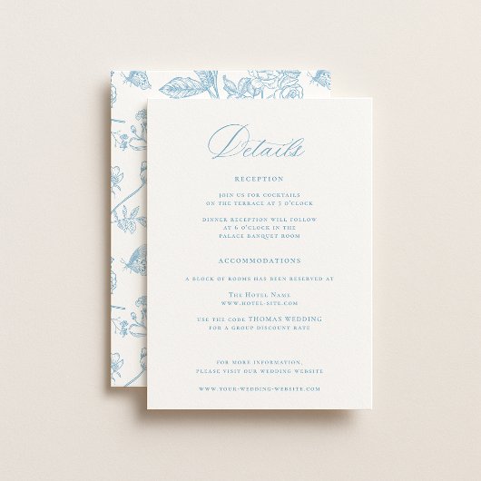 Regency Era Light Sky Blue Wedding Details Informatiekaartje