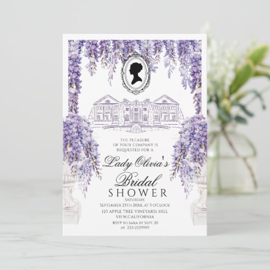 Regency Era Lila Bloemrijke Bruiloftsborrel Kaart (Staand voorkant)
