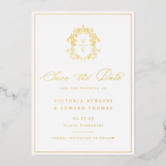 Regency Era Monogram Crest Trouwfoto Folie Uitnodiging (Voorkant)