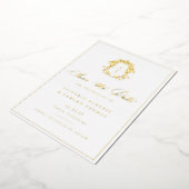 Regency Era Monogram Crest Trouwfoto Folie Uitnodiging (Gedraaid)