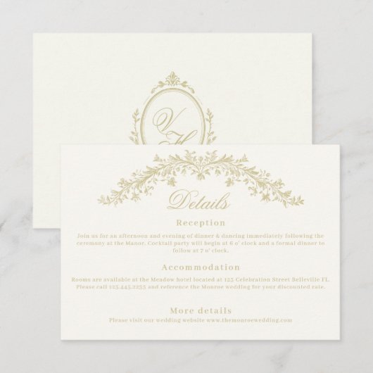 Regency Era Wedding Elegant Heirloom Details Informatiekaartje (Voorkant / Achterkant)