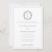 Regency Era zwart Crest Monogram bruiloft Kaart (Voorkant)