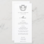 Regency Era zwart Crest Monogram bruiloft Menu (Voorkant / Achterkant)