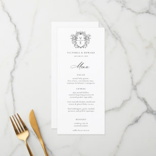 Regency Era zwart Crest Monogram bruiloft Menu