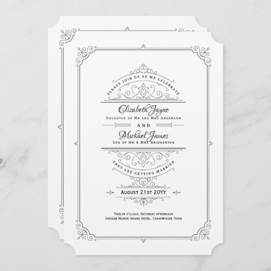 Regency Felt Ecru Wedding Kaart (Voorkant / Achterkant)