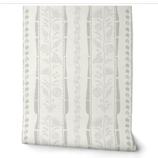 Regency Floral Sophisticated Strepen - Lichtgrijs Behang