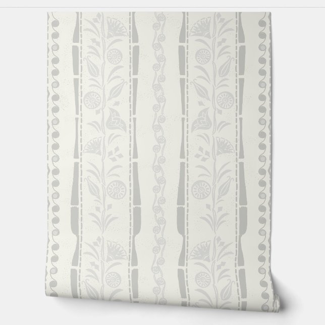 Regency Floral Sophisticated Strepen - Lichtgrijs  Behang (Afrollen)