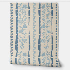 Regency Floral Stripes - Dusty Blue - cream  Behang