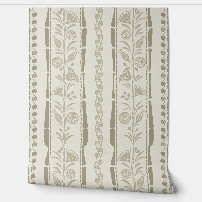 Regency Floral Stripes - Khaki - Cream Behang (Afrollen)