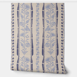 Regency Floral Stripes - Navy Blue - Cream Behang