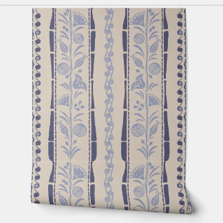 Regency Floral Stripes - Navy Blue - Cream Behang