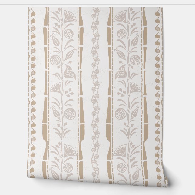 Regency Floral Stripes - Sand Beige - Cream  Behang (Afrollen)