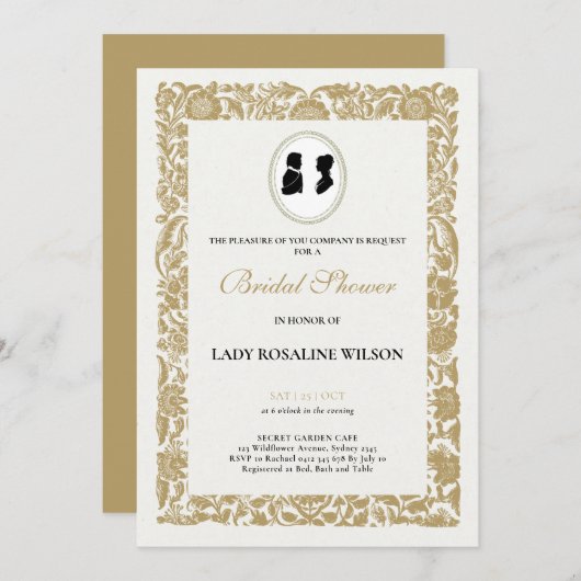 Regency Floral Tea Party bruidsdouche Uitnodiging (Voorkant / Achterkant)