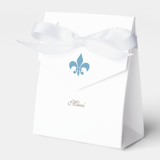 Regency Frans Blauw Fleur de Lis Merci Bruiloft Bedankdoosjes (Voorkant Zijde)