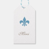 Regency Frans Blauw Fleur de Lis Merci Bruiloft Cadeaulabel (Voorkant)