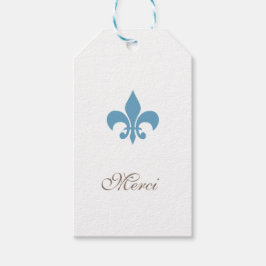 Regency Frans Blauw Fleur de Lis Merci Bruiloft Cadeaulabel