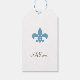 Regency Frans Blauw Fleur de Lis Merci Bruiloft Cadeaulabel