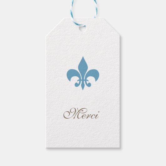Regency Frans Blauw Fleur de Lis Merci Bruiloft Cadeaulabel (Voorkant)