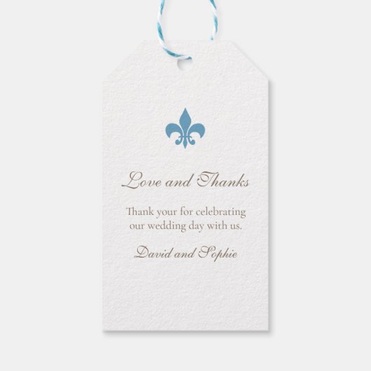 Regency Frans Blauw Fleur de Lis Merci Bruiloft Cadeaulabel (Achterkant)