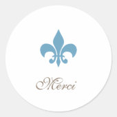 Regency Frans Blauw Fleur de Lis Merci Bruiloft Ronde Sticker (Voorkant)