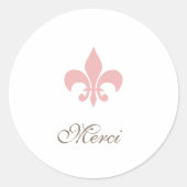 Regency Frans Roze Fleur de Lis Merci Bruiloft Ronde Sticker (Voorkant)