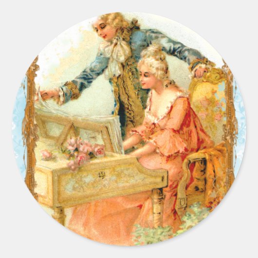 Regency Franse stijl Romantisch Muzikaal Paar Ronde Sticker (Voorkant)