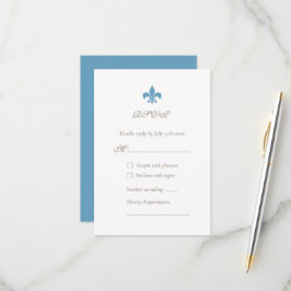 Regency French Blue Fleur de Lis Design Wedding RSVP Kaartje