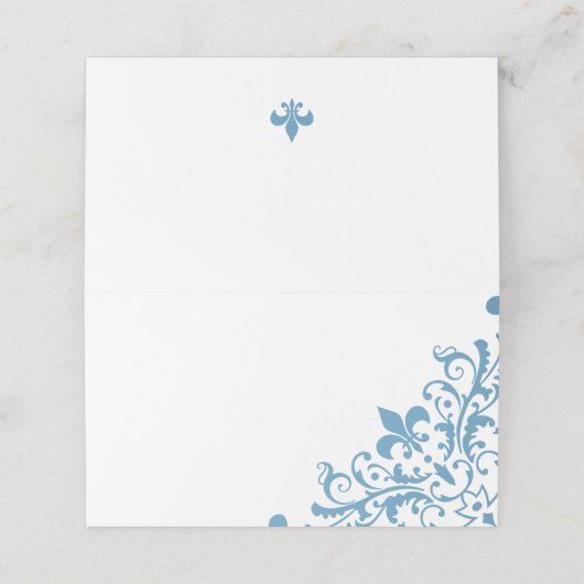 Regency French Blue Fleur de Lis Pattern Wedding Plaatskaartje (Buitenkant ongevouwen)