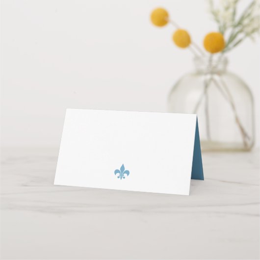 Regency French Blue Fleur de Lis Pattern Wedding Plaatskaartje (Achterkant)