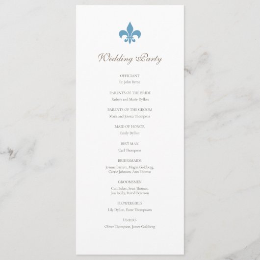 Regency French Blue Fleur de Lis Pattern Wedding Programmakaart (Achterkant)