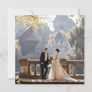 Regency French Blue Fleur de Lis Wedding Photo Bedankkaart