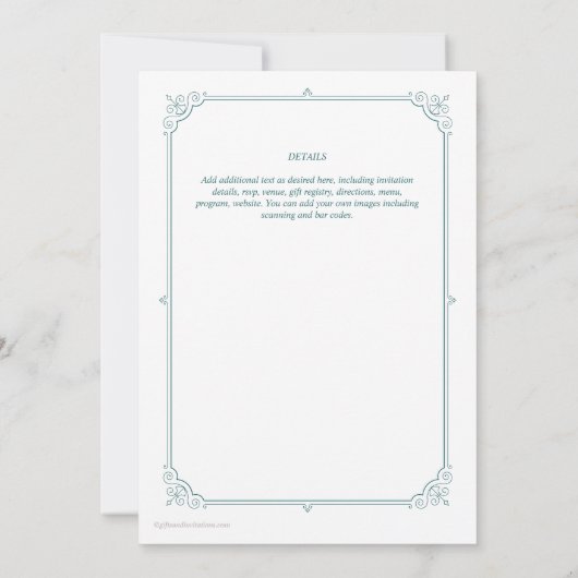 Regency  Gedekte Wedding sparen de Blauwgroen Datu Kaart (Achterkant)