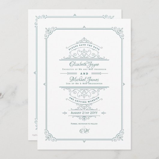 Regency  Gedekte Wedding sparen de Blauwgroen Datu Kaart (Voorkant / Achterkant)