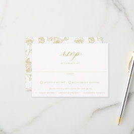 Regency Gold Floral Meal Choice Wedding RSVP Kaartje
