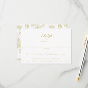Regency Gold Floral Meal Choice Wedding RSVP Kaartje
