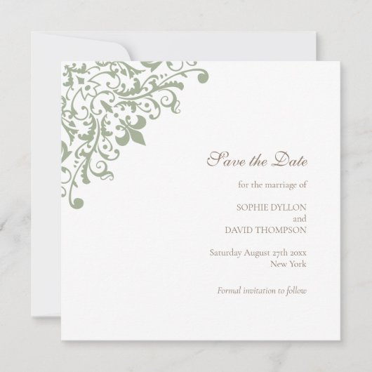 Regency Green Fleur de Wedding Save the Date (Voorkant)