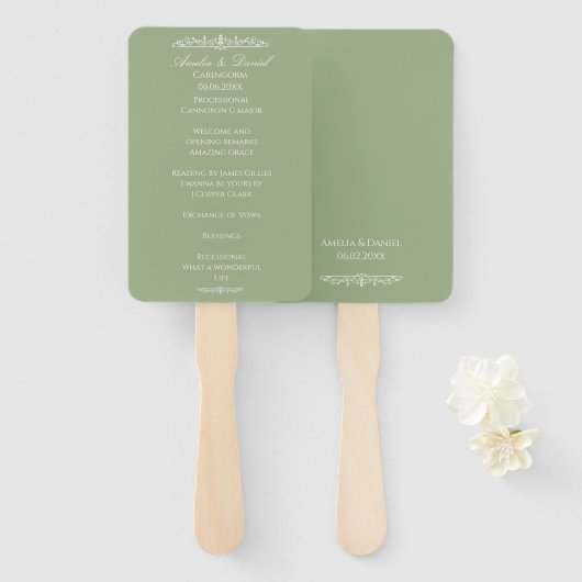 Regency Green Huwelijksceremonieprogramma Handwaaier (Voorkant en achterkant)