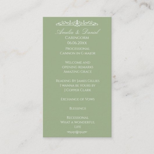 Regency Green Huwelijksceremonieprogramma Informatiekaartje (Voorkant)