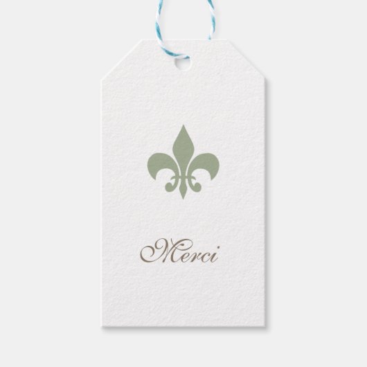 Regency Groen Frans Fleur de Lis Merci Bruiloft Cadeaulabel (Voorkant)