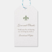 Regency Groen Frans Fleur de Lis Merci Bruiloft Cadeaulabel (Achterkant)