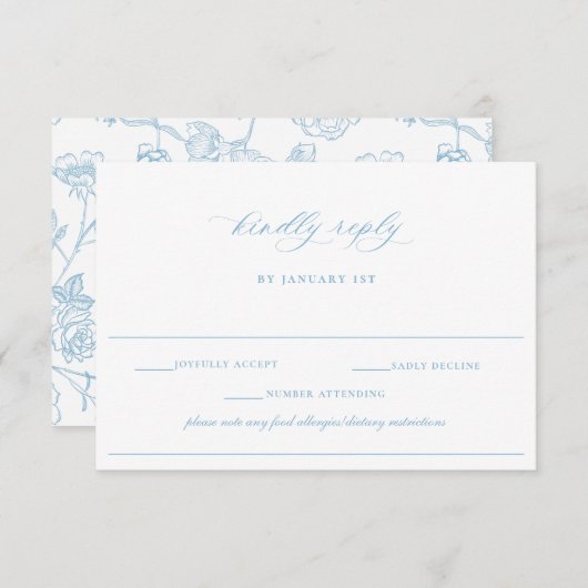 Regency Licht Blauw Allergie Dieetnota Bruiloft RSVP Kaartje (Voorkant / Achterkant)