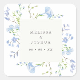Regency Lichtblauwe Aquarel Bloemen Bruiloft Vierkante Sticker