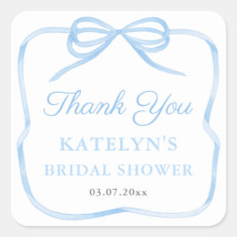 Regency Light Blue Bow Wedding Shower Favoriet Vierkante Sticker