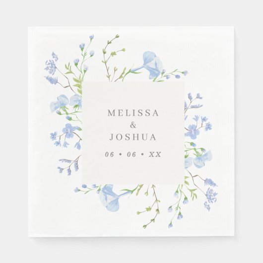 Regency Light Blue Waterverf Florals Wedding Servet (Voorkant)