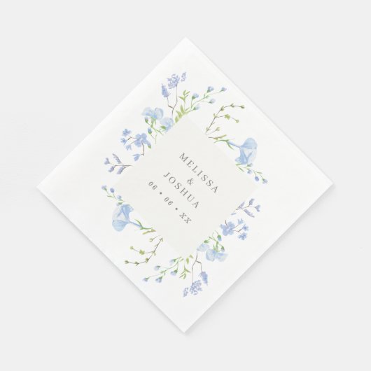 Regency Light Blue Waterverf Florals Wedding Servet (Hoek)
