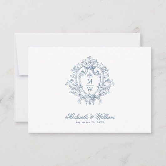 Regency Monogram Crest Elegant Wedding RSVP Kaartje (Voorkant)